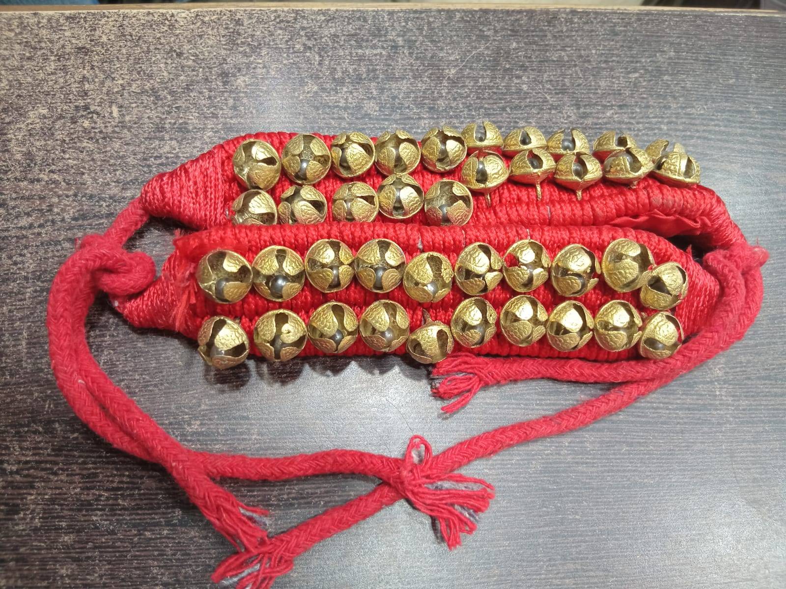 Brass Anklet Ghungroo 2 LINE, crafted with intricate detailing, showcasing its traditional design, perfect for enhancing any 