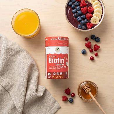Vegan LivSpring Biotin Gummies in BK 1 for hair and skin support, presented in a colorful gummy format, available in New Delh - Image 3