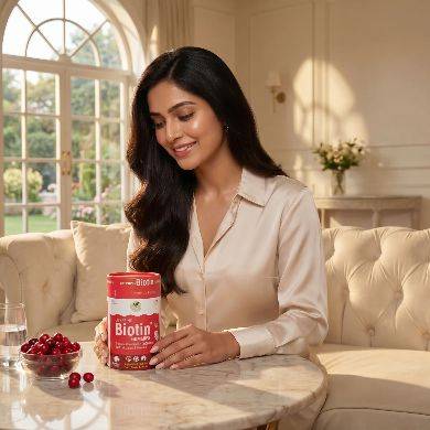 Vegan LivSpring Biotin Gummies in BK 1 for hair and skin support, presented in a colorful gummy format, available in New Delh - Image 4