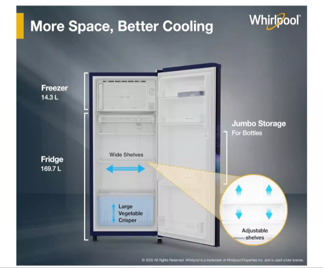 Whirlpool Refrigerator 180 Litre Single Door in Kathua with sleek design and spacious interior for food storage. - Image 1