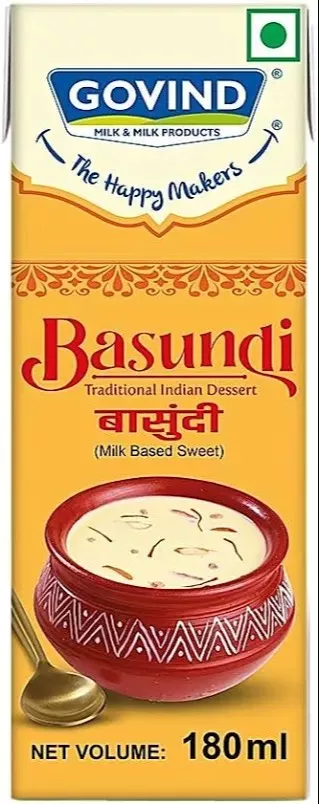 Delicious and creamy BASUNDI dessert served in a bowl, showcasing its rich texture and color, available at GOVINDA FOODS AND 