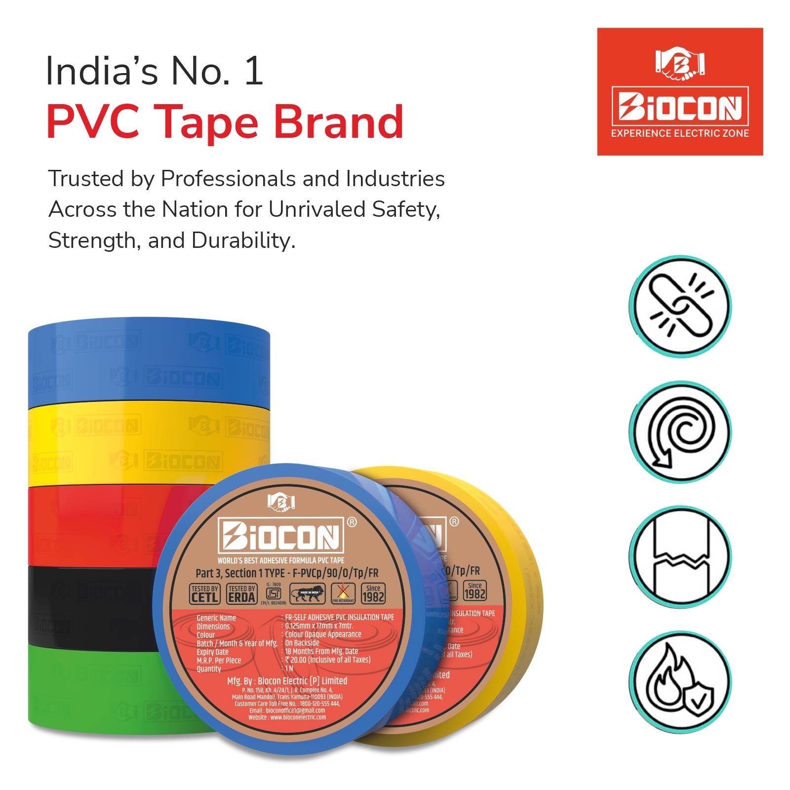 Durable PVC Insulation Tape - 7Meter in Delhi, showing strong adhesion and flexibility for various applications - Image 1