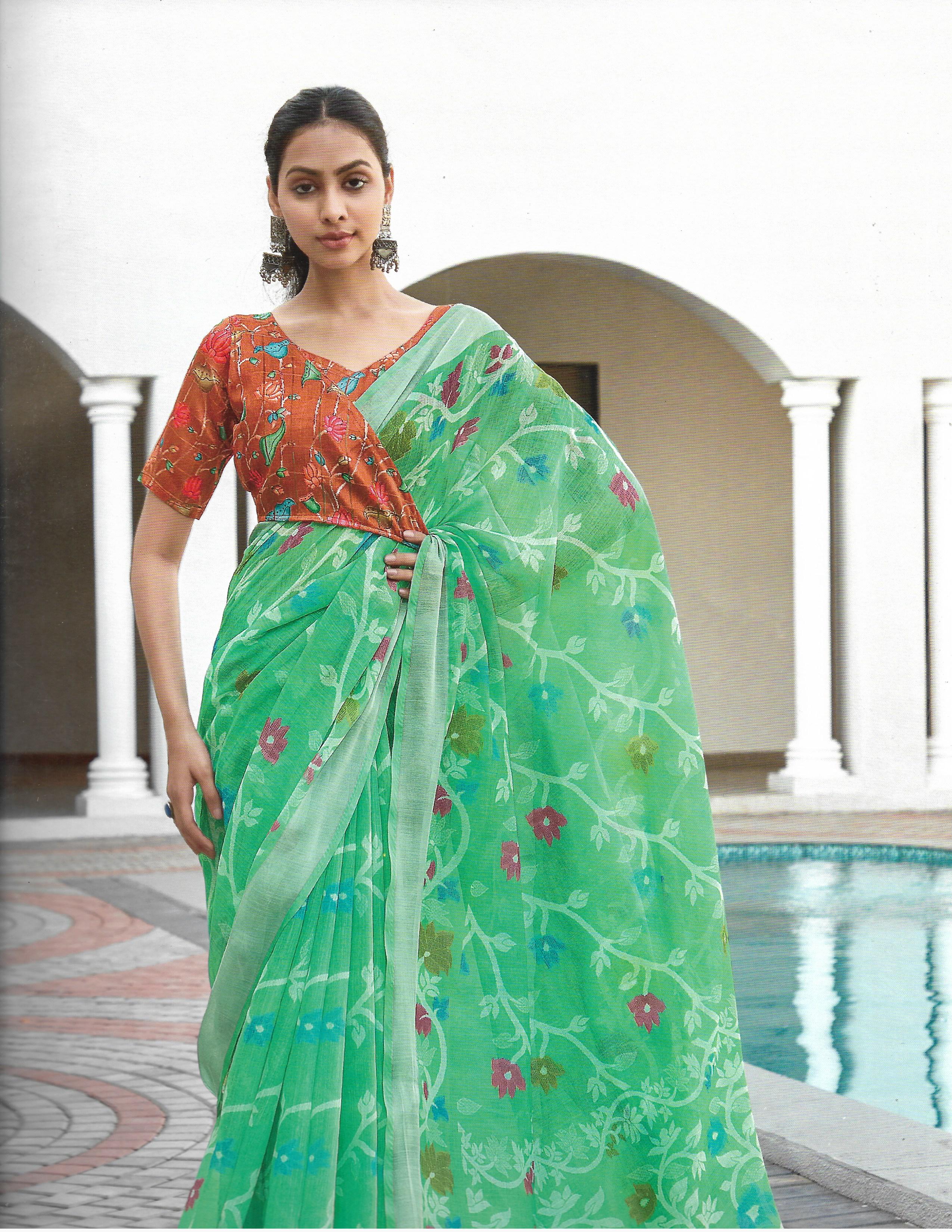 Premium Designer Saree displayed on a mannequin in Srikakulam