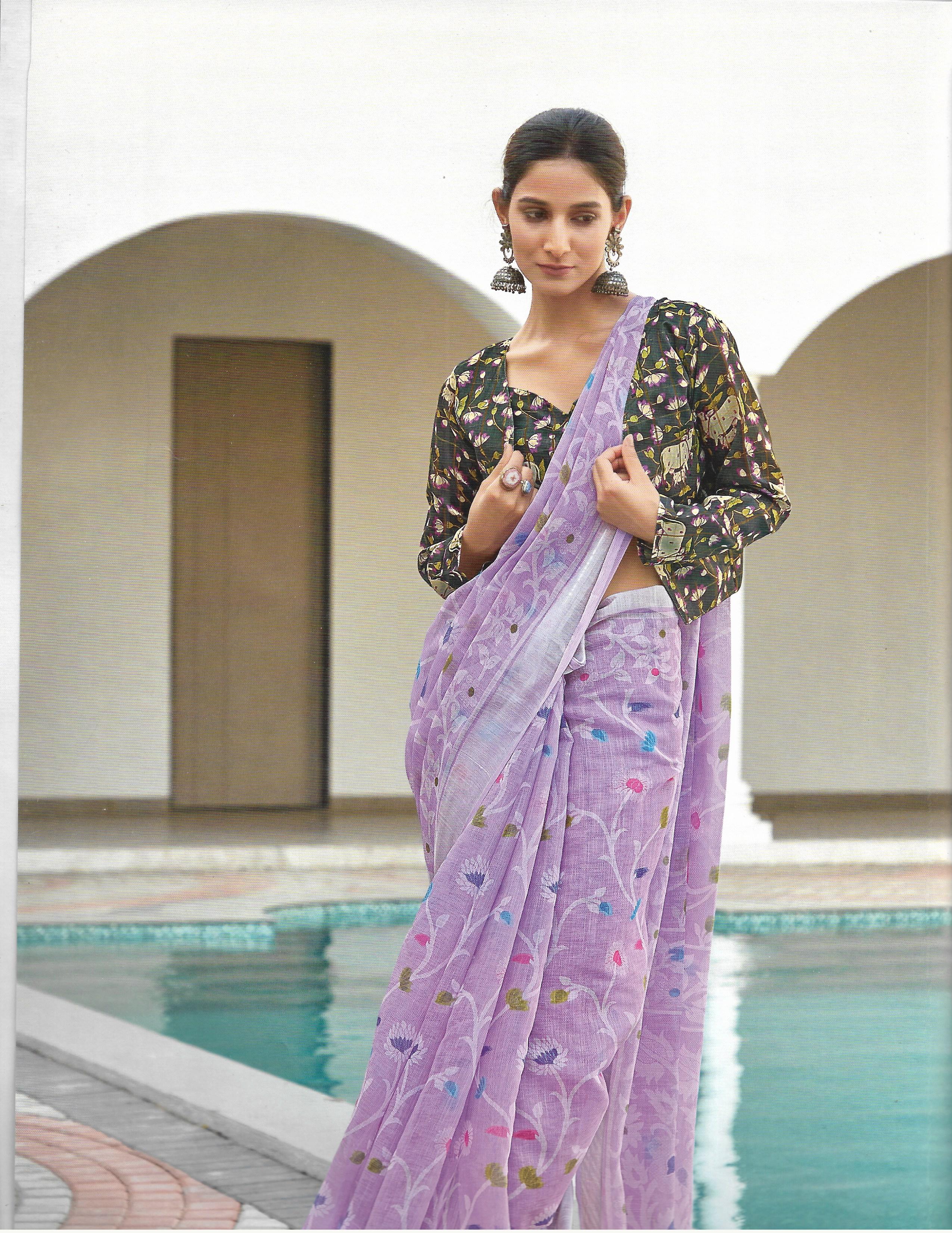 Premium Designer Saree displayed on a mannequin in Srikakulam