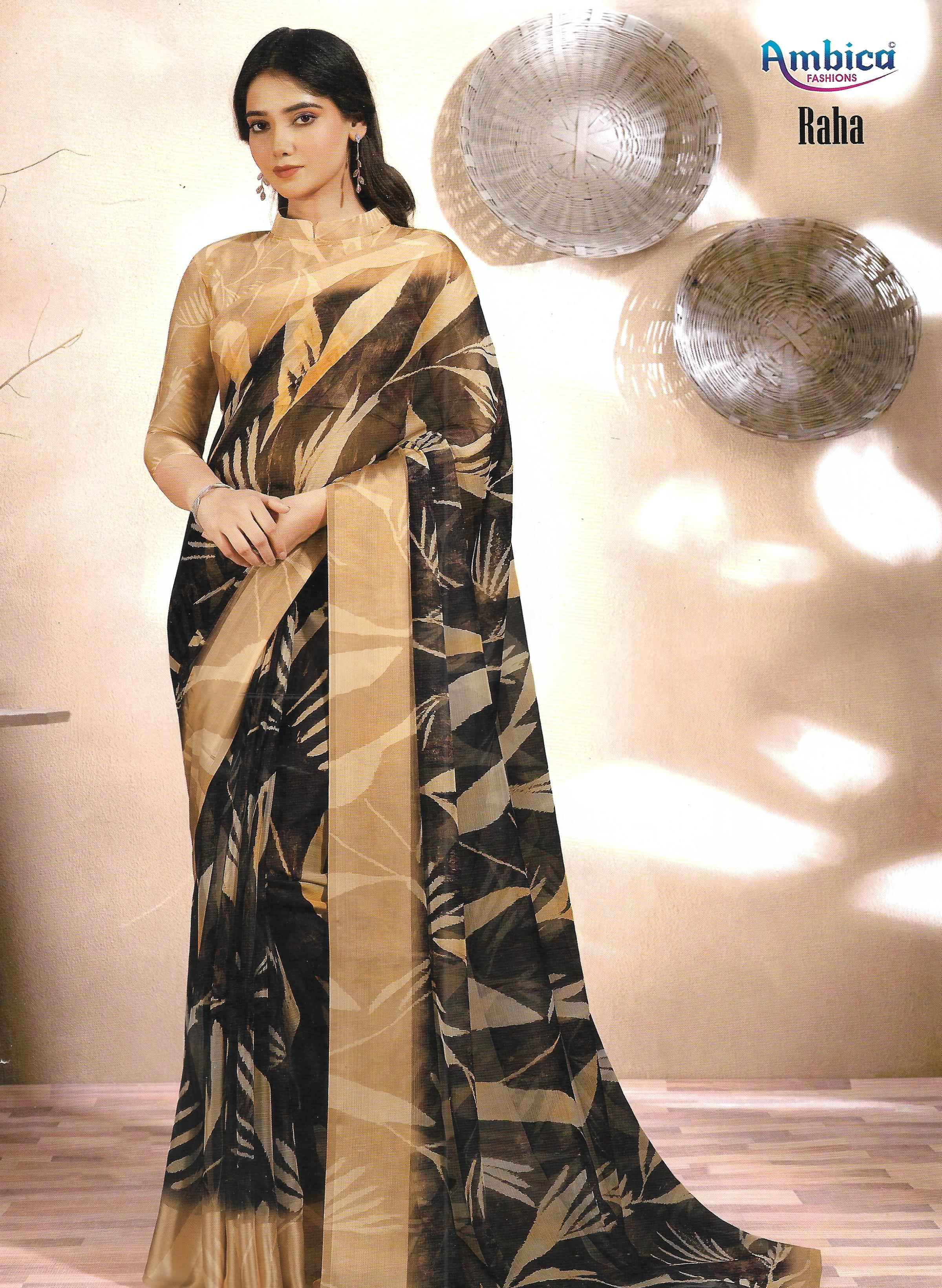 Ambika Fashion Premium Party Wear Saree displayed in Srikakulam shop, showcasing vibrant colors and elegant design.
