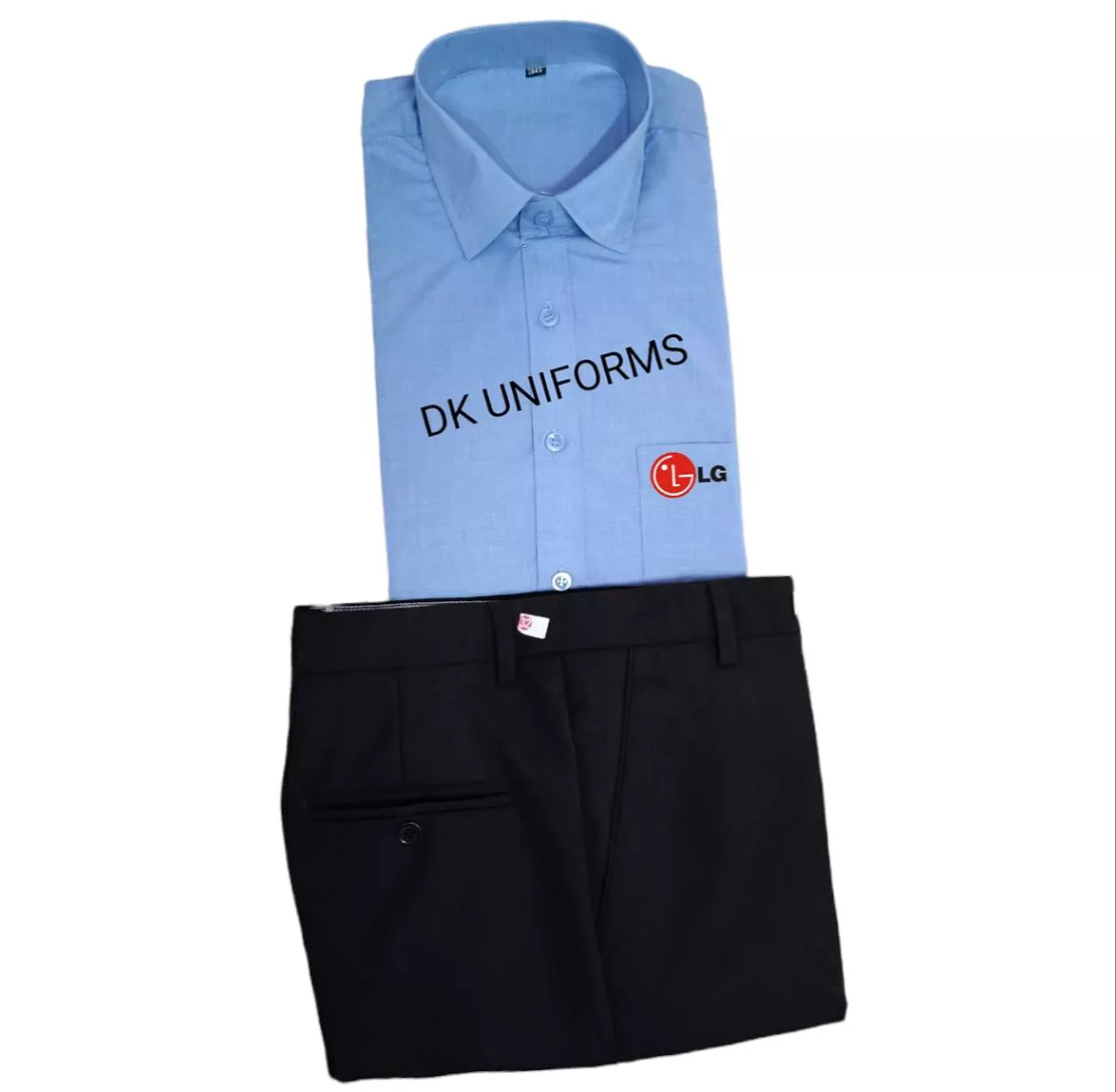 LG Mens Corporate Uniform featuring a light blue shirt and black trousers, designed for a professional polished look in Delhi