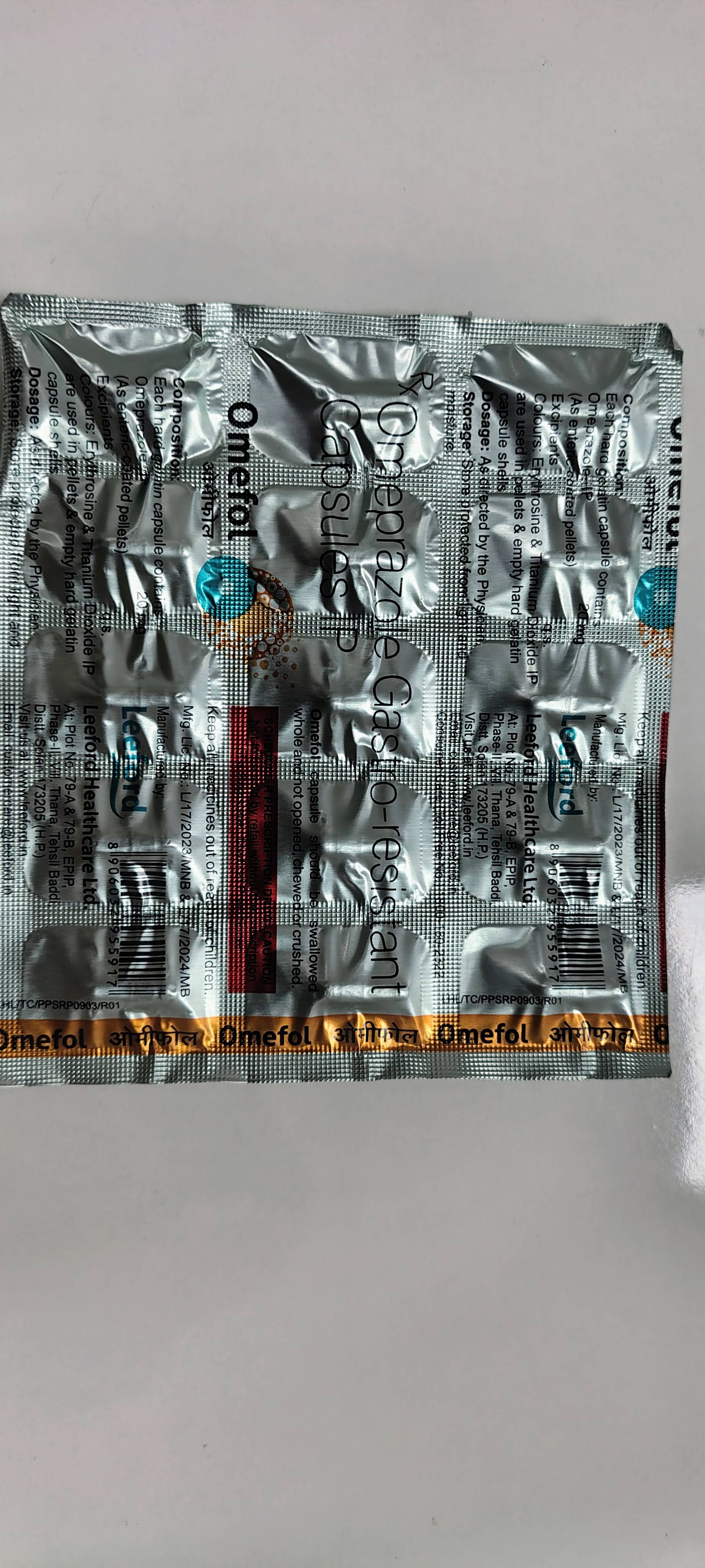  Omefol Gastro-Resistant Capsules in Mocha CHARAK HEALTH CARE AND PHARMACY NIRMAYA TOWER IN  FRONT OF INDIAN  COFFEE HOUSE PANDAV NAGAR ROAD SHAHDOL TEHSIL SOHAGPURLANDMARK Beside Magakaushal Netra Chikitsalya