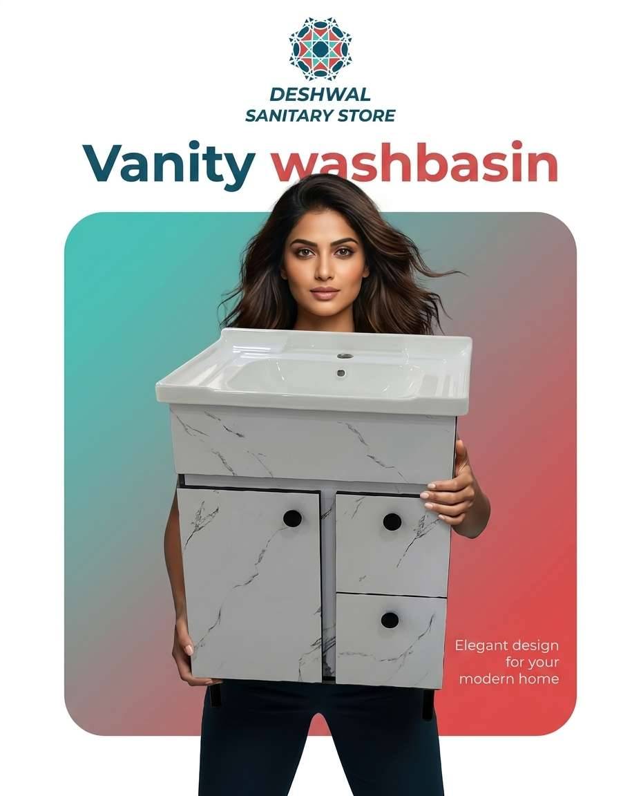 Elegant marble finish vanity washbasin in Samalkha showcasing sleek design and modern aesthetics, perfect for contemporary ba
