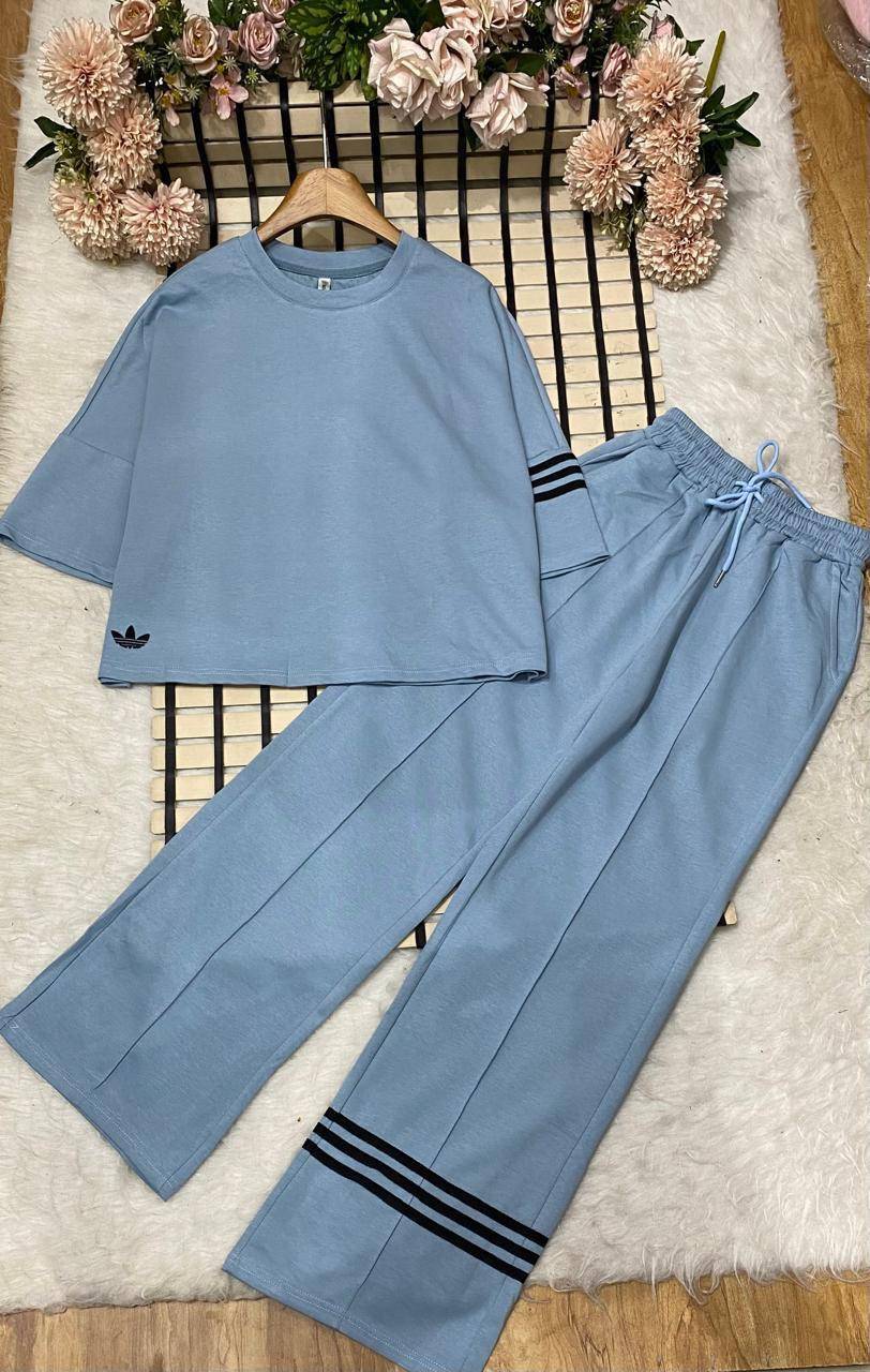 Stylish blue casual loungewear set with striped details from Kritika Fashion Point in Kharar, showcasing a relaxed fit design