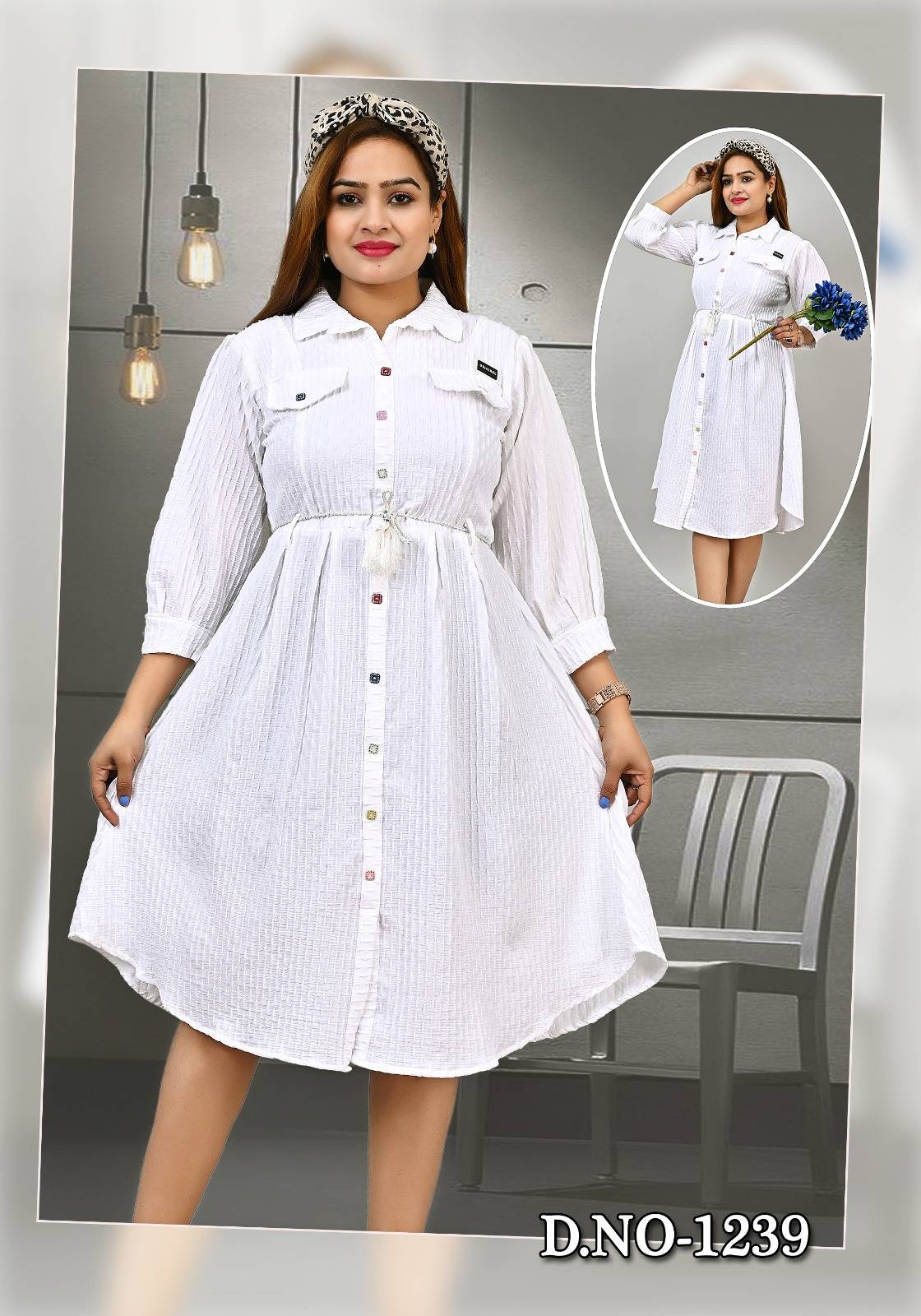 Elegant white A-Line dress with button details from Kritika Fashion Point in Kharar, designed to flatter various body types.