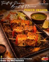 Delicious Paneer Swastik Skewers with vibrant vegetables, served hot at Balaji Grand in Sindhanur