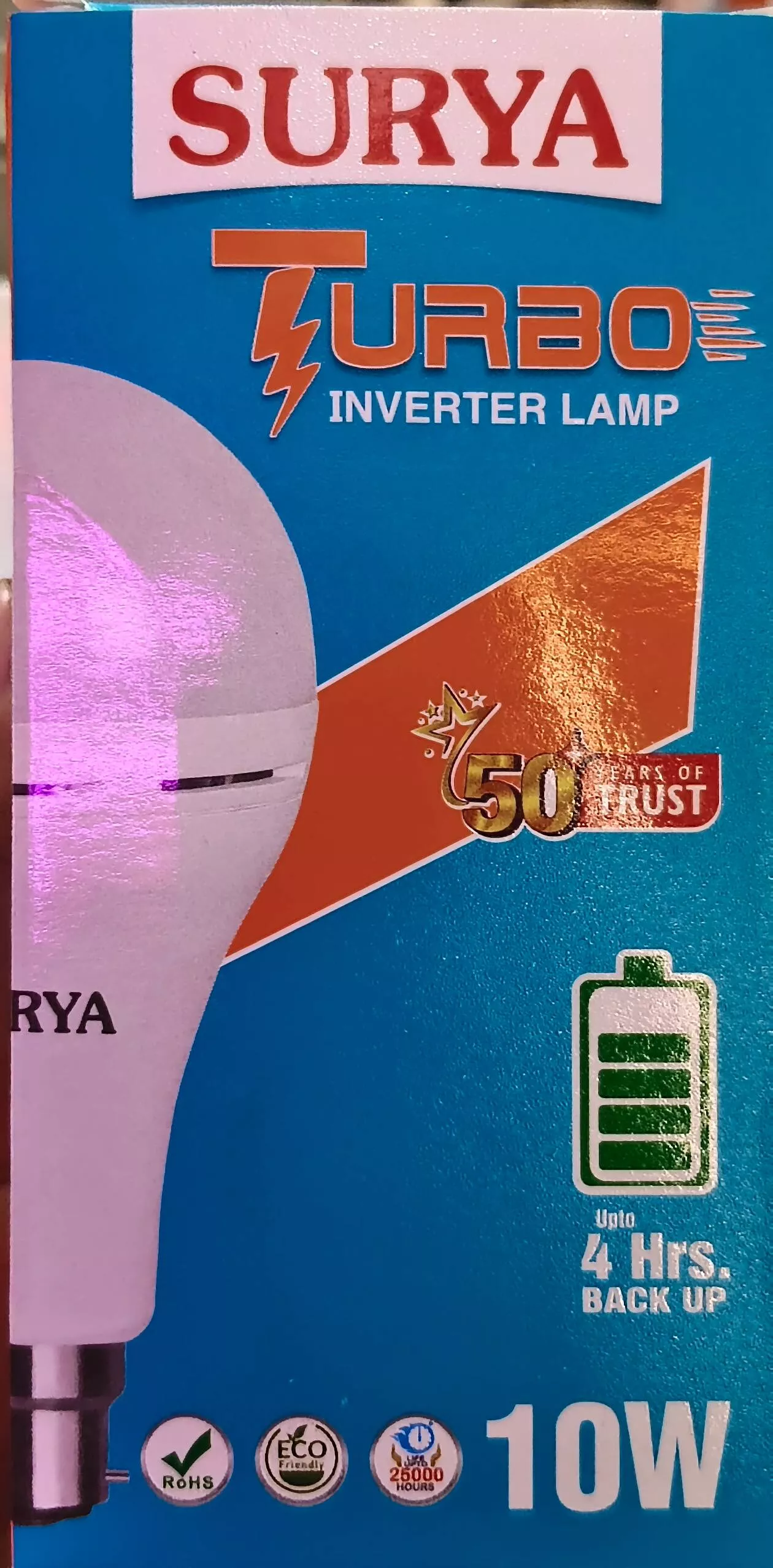 Surya Turbo Inverter Lamp in Indi designed for energy efficiency, showcasing a sleek design with a bright light output and a 