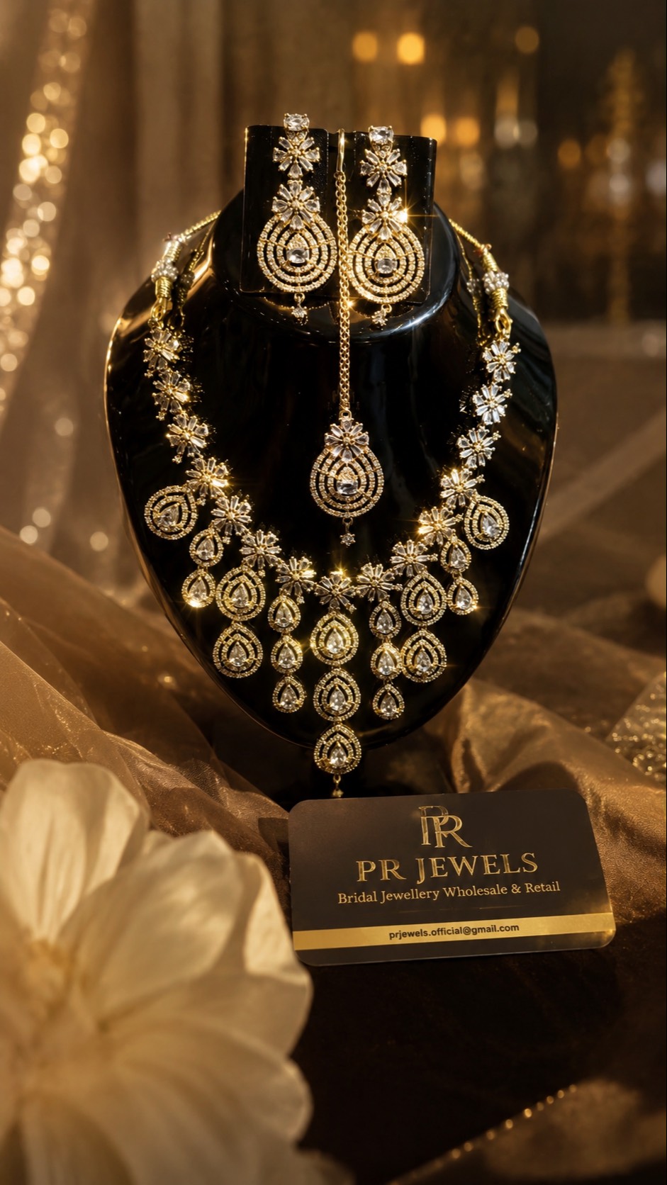 Elegant P R Jewels Swarn Dham Colony Bridal Diamond Necklace Set with matching earrings in Hathras, featuring intricate diamo
