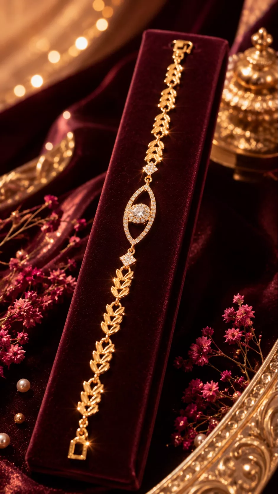 Gold-plated Elegance Bracelet with leaf design and sparkling stone, showcasing a refined style in Hathras.