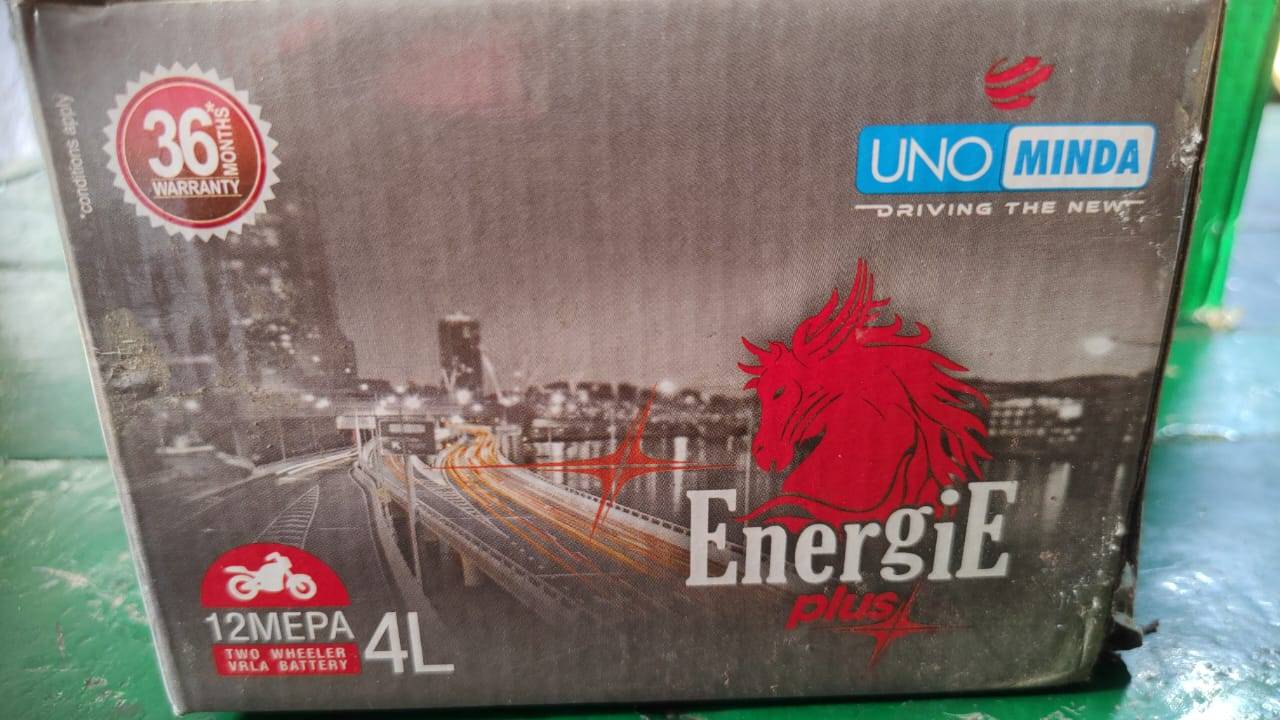 Energie Plus Two Wheeler VRLA Battery showcasing 12V, 4Ah capacity designed for durability and performance in Gondia
