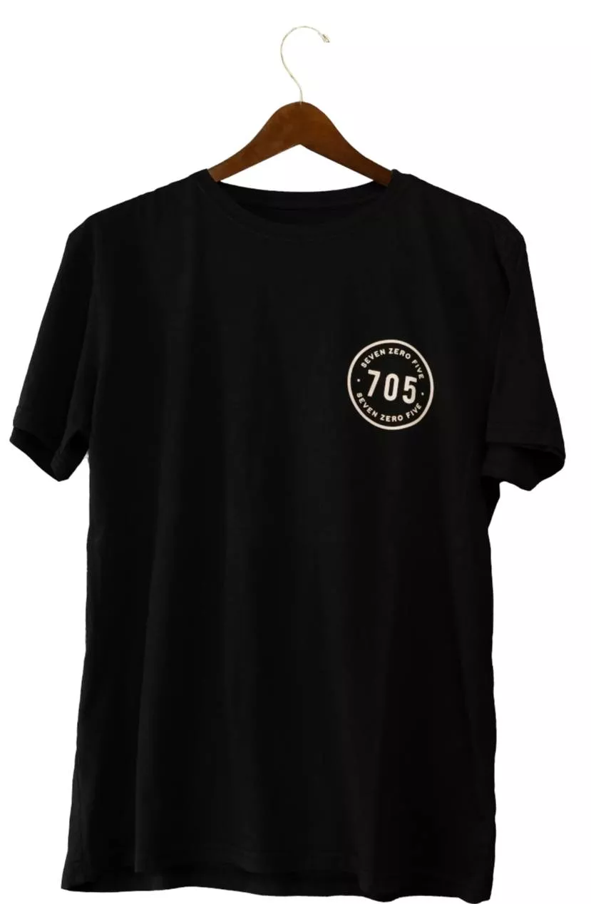 Black 705 graphic t-shirt displayed on a mannequin in Chandigarh featuring a trendy design for casual wear.