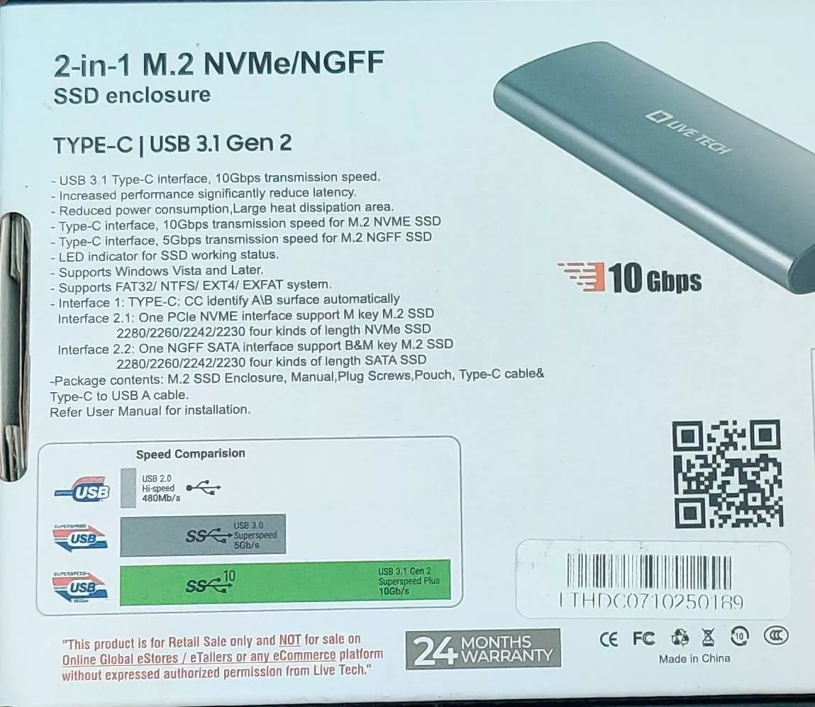 LIVE TECH SSD INCLOSER with full metal body design, showcasing its sleek and durable finish, ideal for efficient data storage