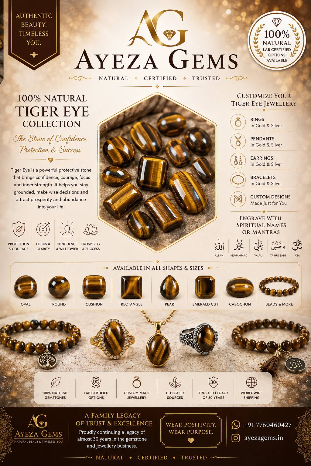 Stunning Tiger Eye Collection jewelry featuring rings, pendants, earrings, and bracelets from AYEZA GEMS in Alipura — showcas