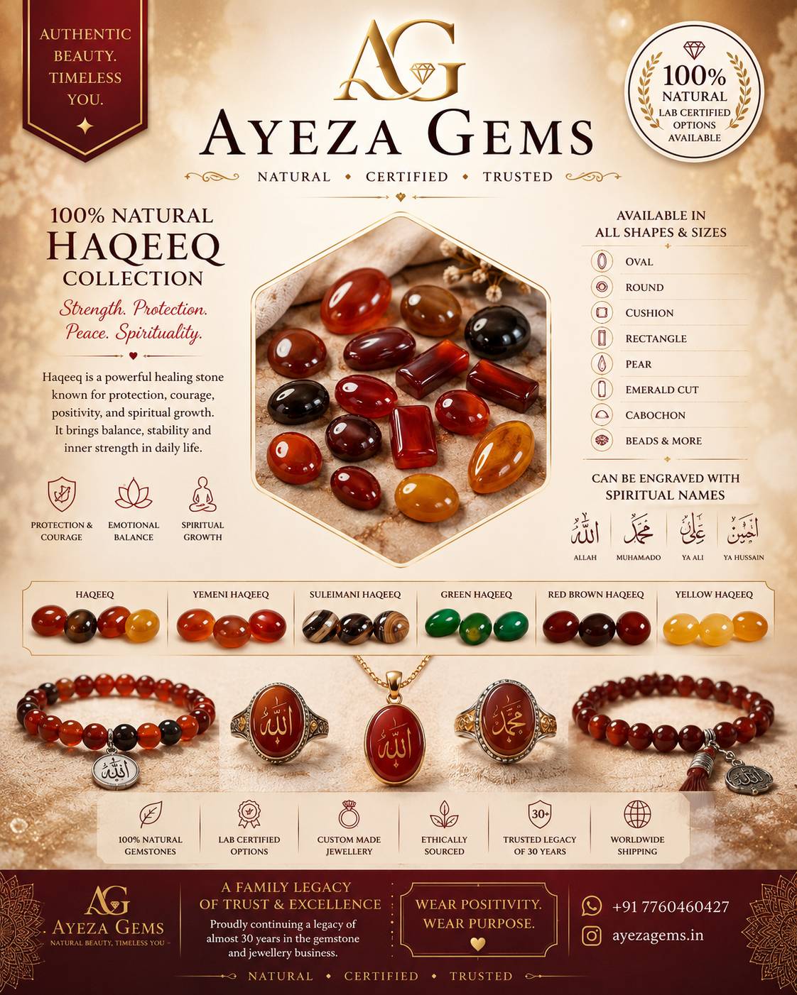 Natural Haqeeq gemstones from AYEZA GEMS displayed in Alipura, featuring vibrant colors and unique textures that promote stre