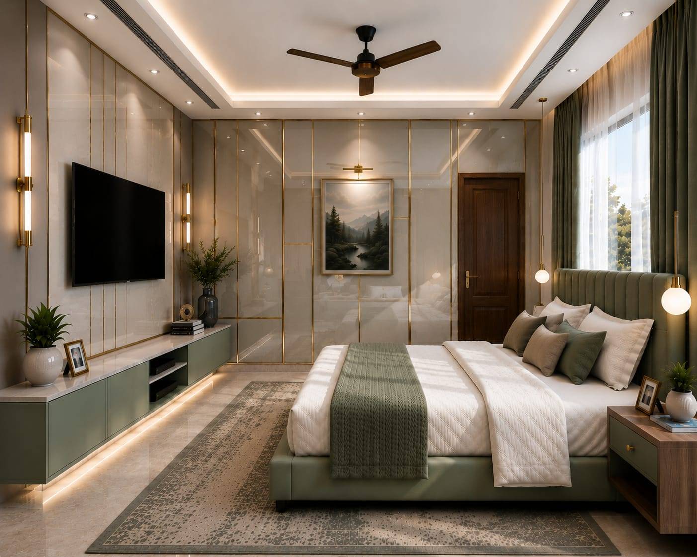 Luxurious interior design featuring sophisticated furniture and ambient lighting in Basti