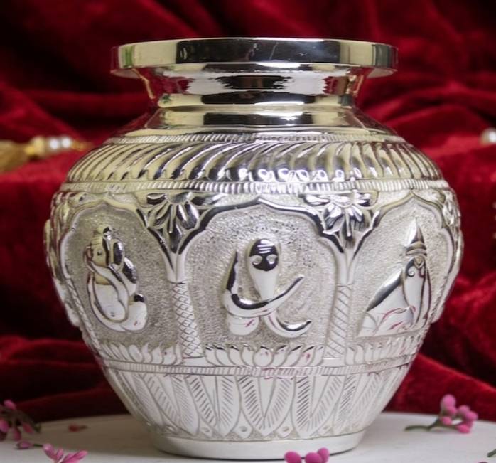 Elegant Silver Ashtavinayak Kalash showcasing intricate design, Pune - Image 1