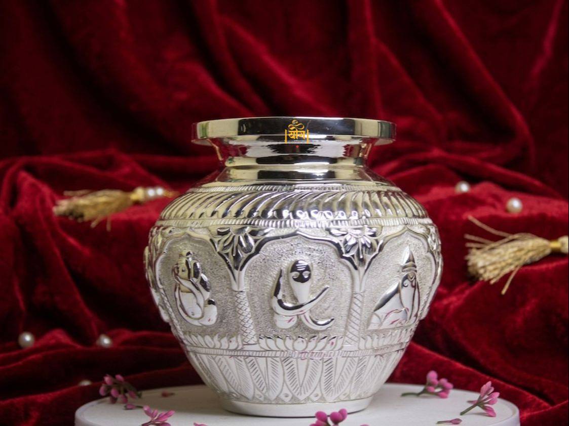 Elegant Silver Ashtavinayak Kalash showcasing intricate design, Pune - Image 2