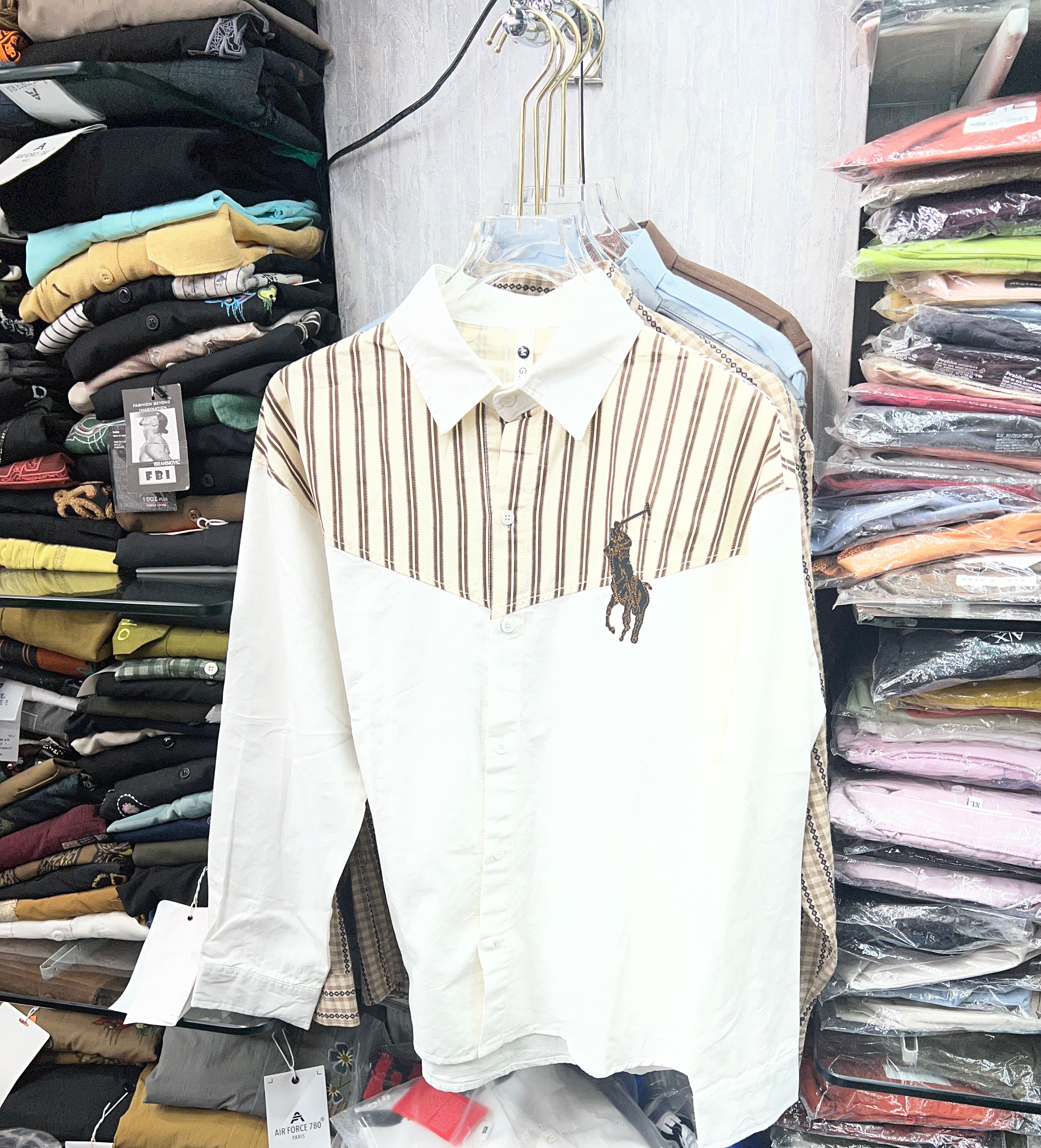 Stylish Striped Casual Shirt with brown stripes and logo in Pune
