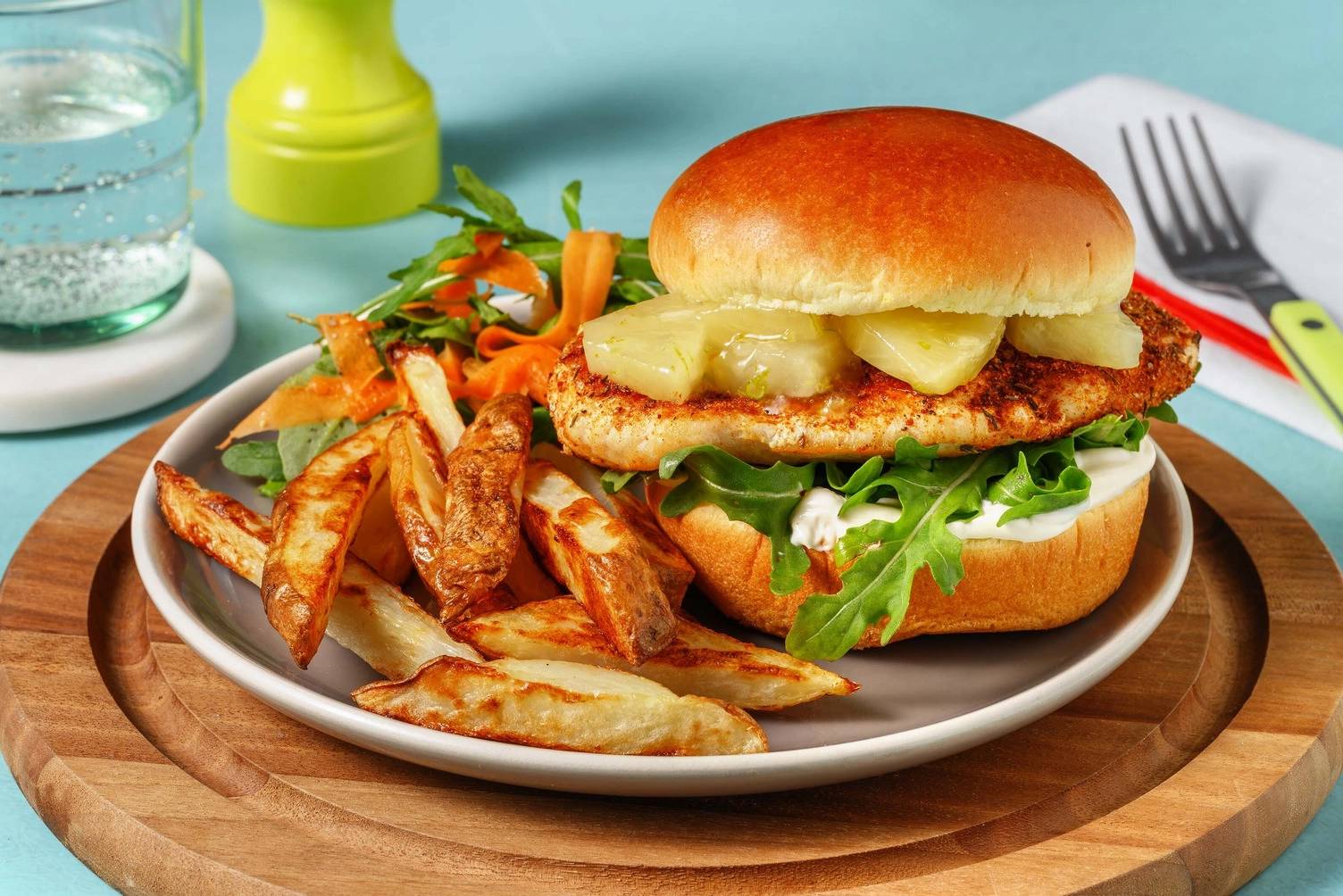Delicious Chicken Burger Meal with tropical toppings in Kolkata