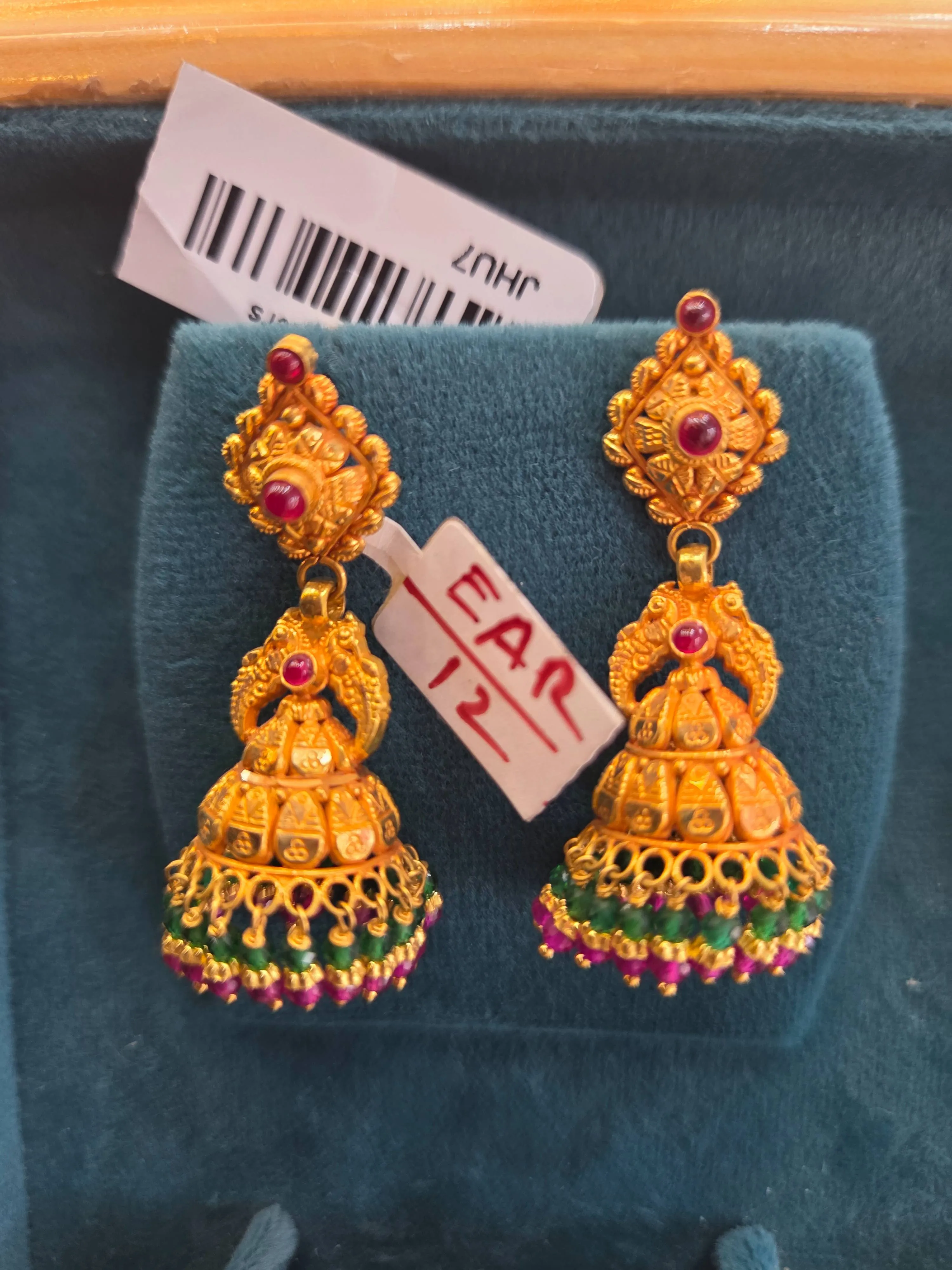 Gold-tone Jhumka Earrings with colorful accents in Pune