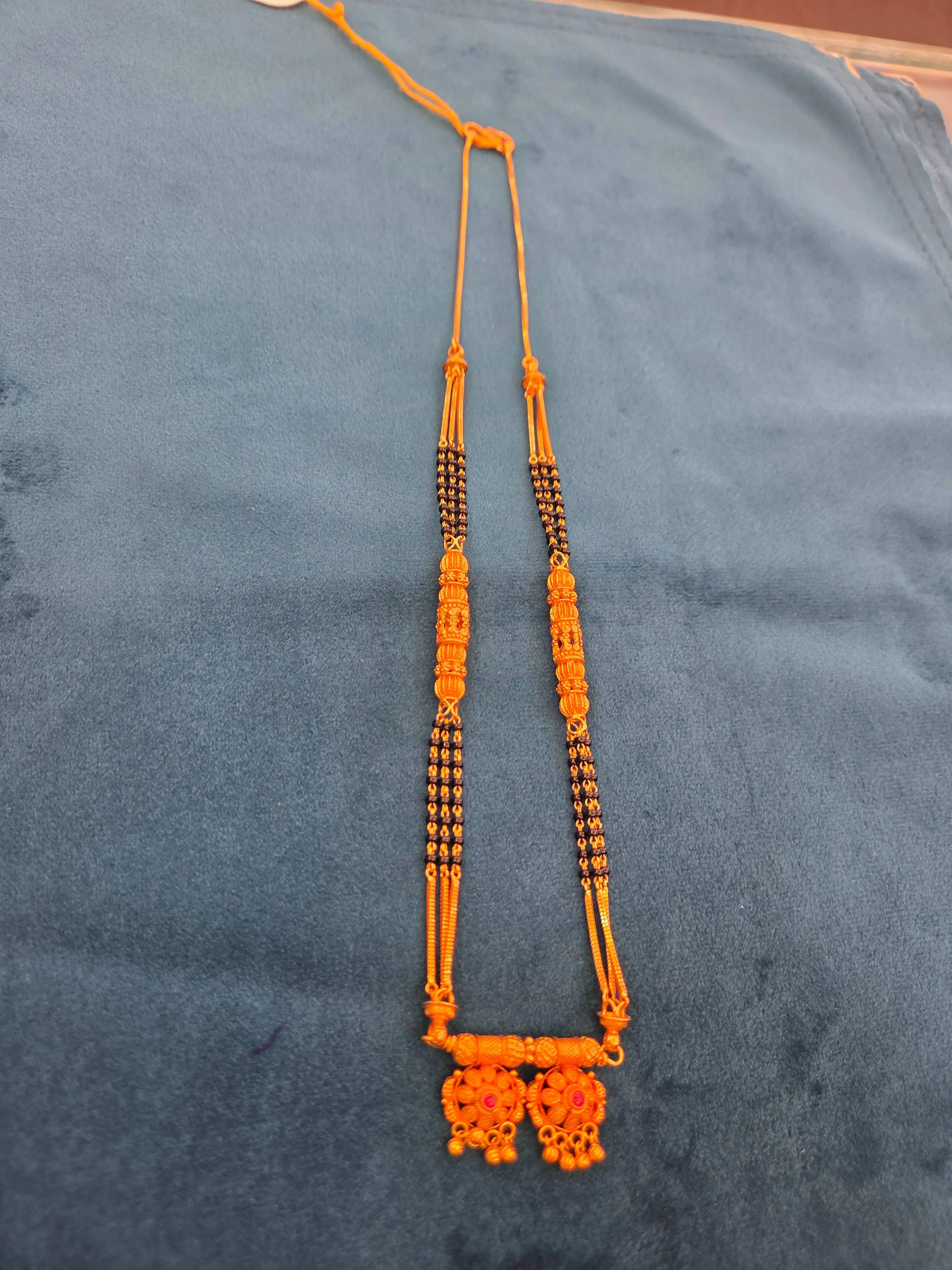 Elegant Maharashtrian Mangalsutra with black beads and gold-tone work in Pune