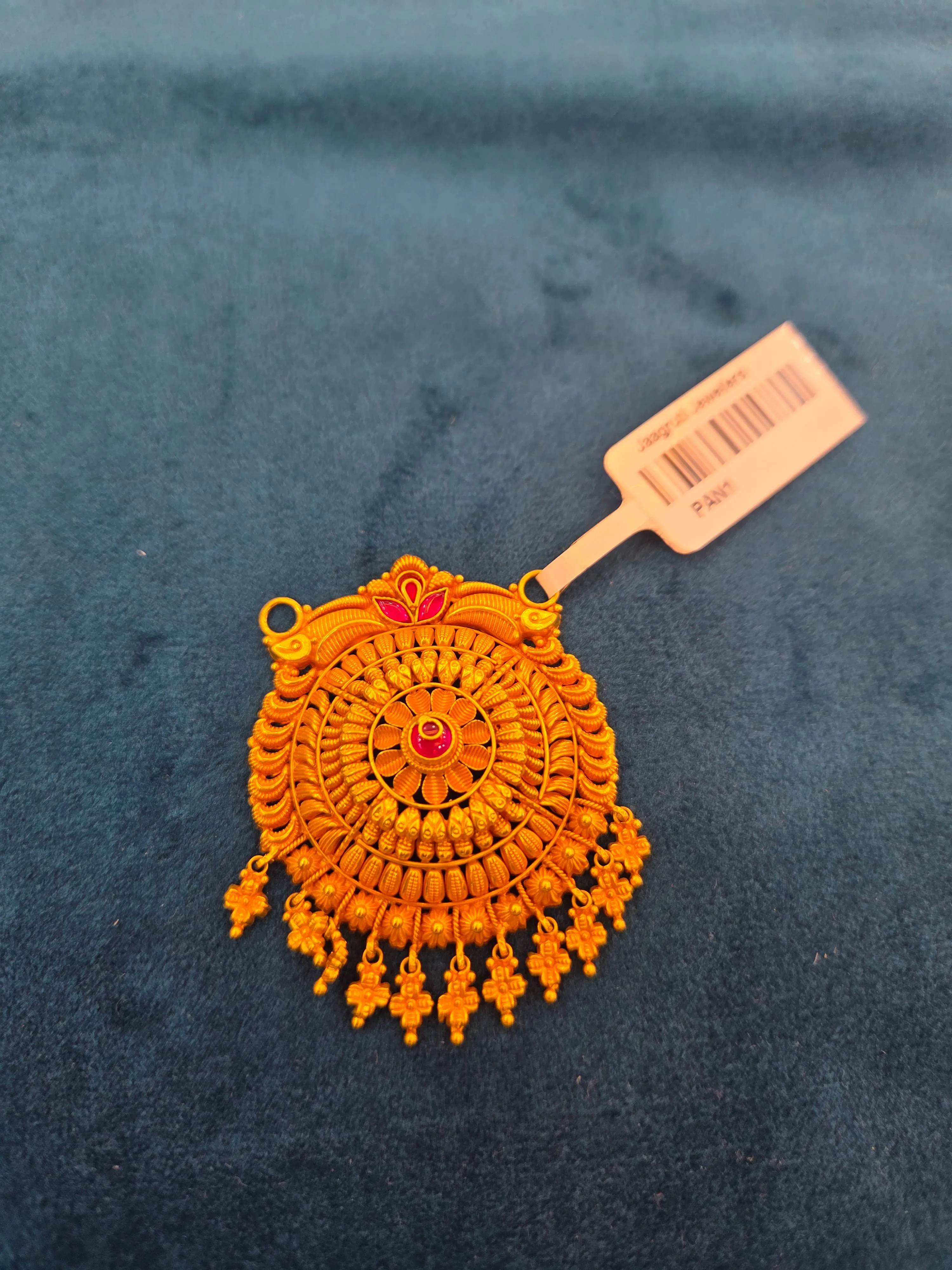 Intricate Traditional Gold Pendant with red stones, Pune