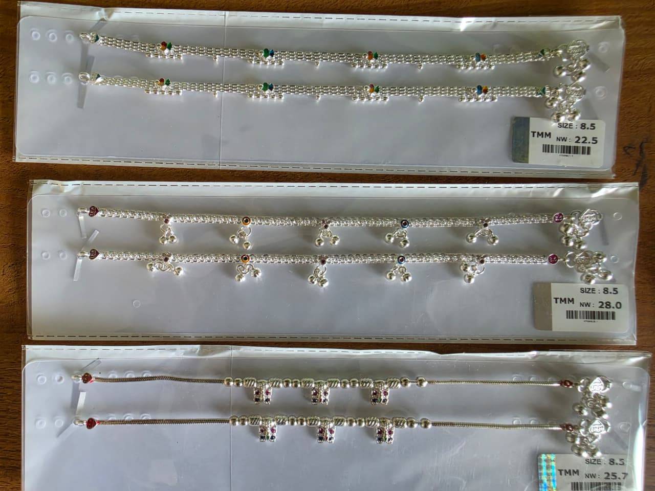 Beautiful silver anklets adorned with colorful beads in Sangli