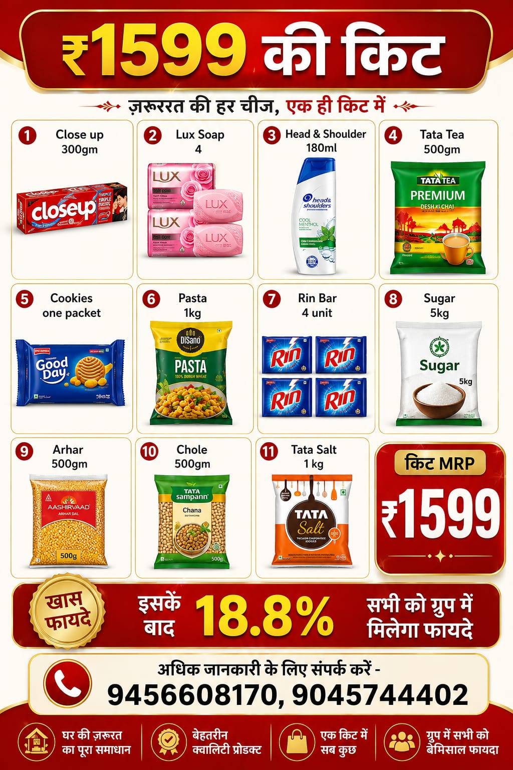 Essential Household Kit featuring groceries and personal care items available in MAINPURI