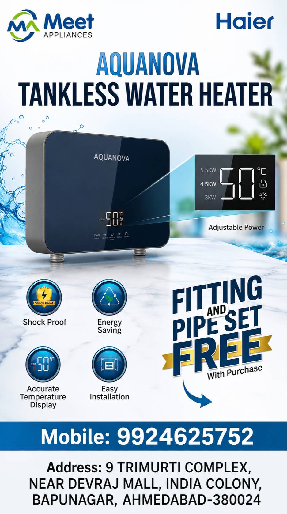 Tankless water heater designed for efficient hot water supply in Bapunagar