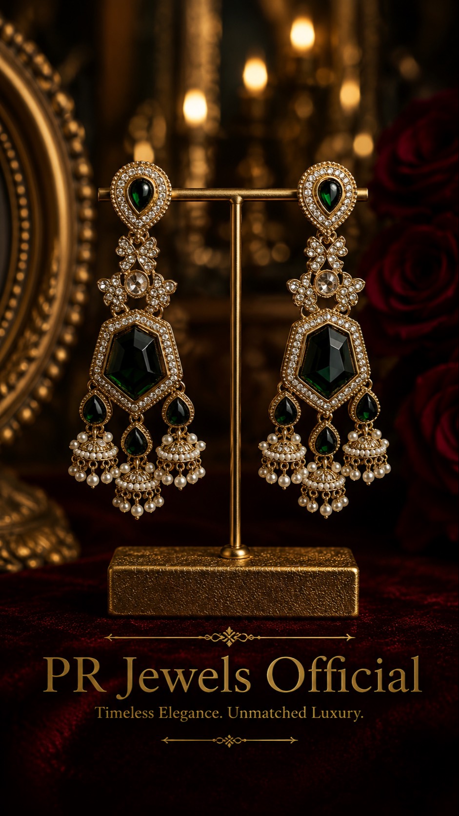 PRAVIN KUMAR - Emerald Chandbali Earrings in HATHRAS
