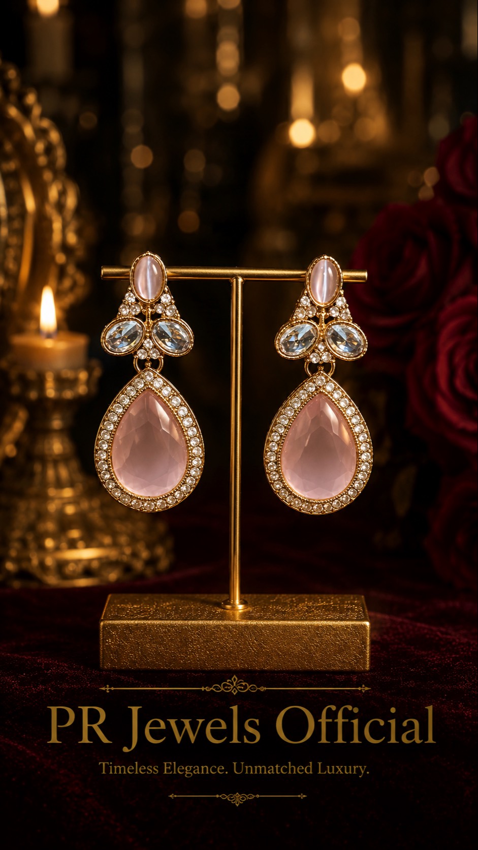 PRAVIN KUMAR - Rose Quartz Teardrop Earrings in HATHRAS