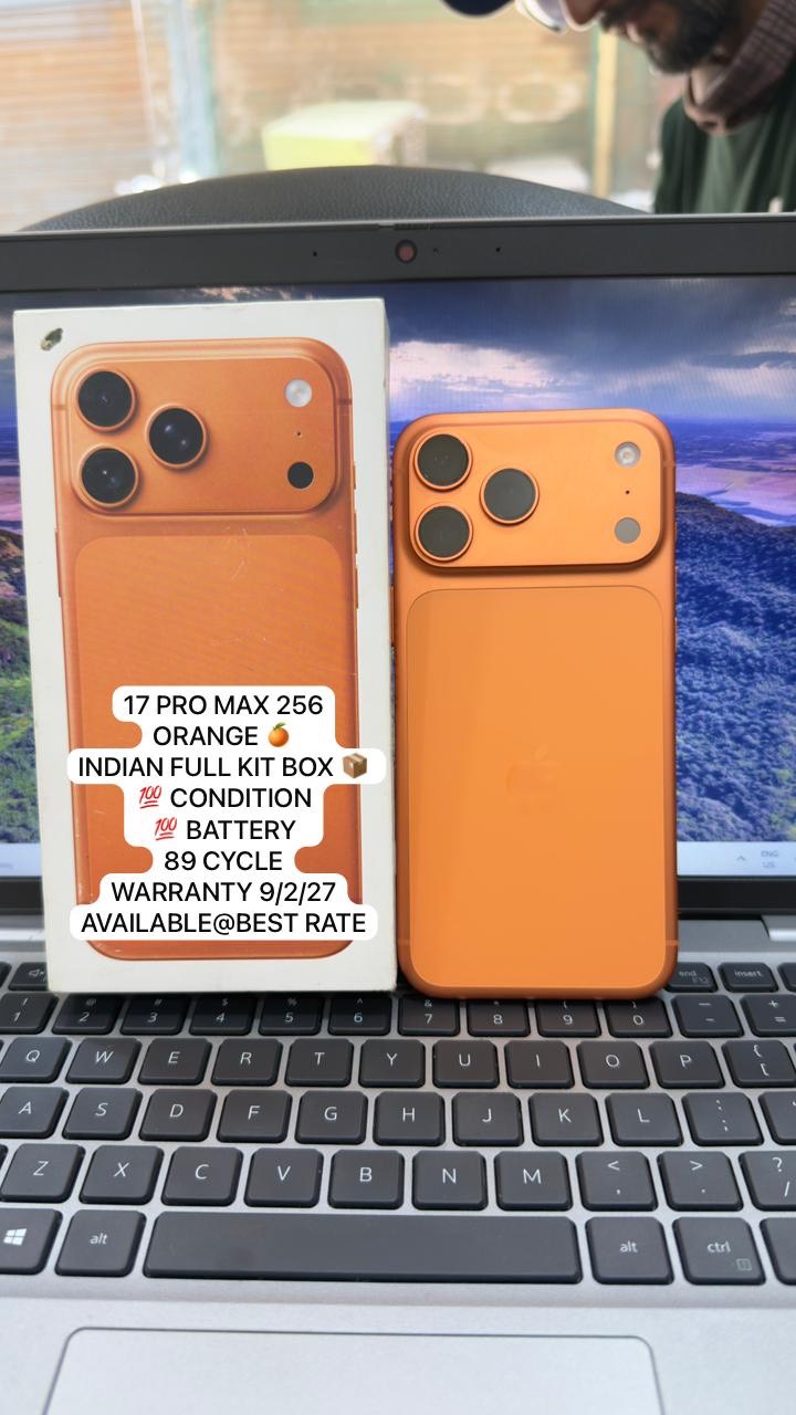 17 Pro Max smartphone in vibrant Orange color, 256GB storage, available at CELL CENTER Bharuch.