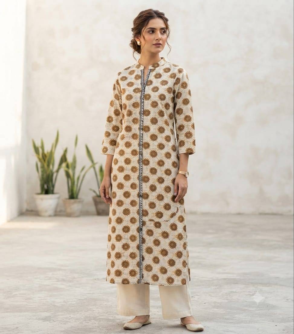 SAR ENTERPRISES - Beige Printed Kurti in BHIWADI