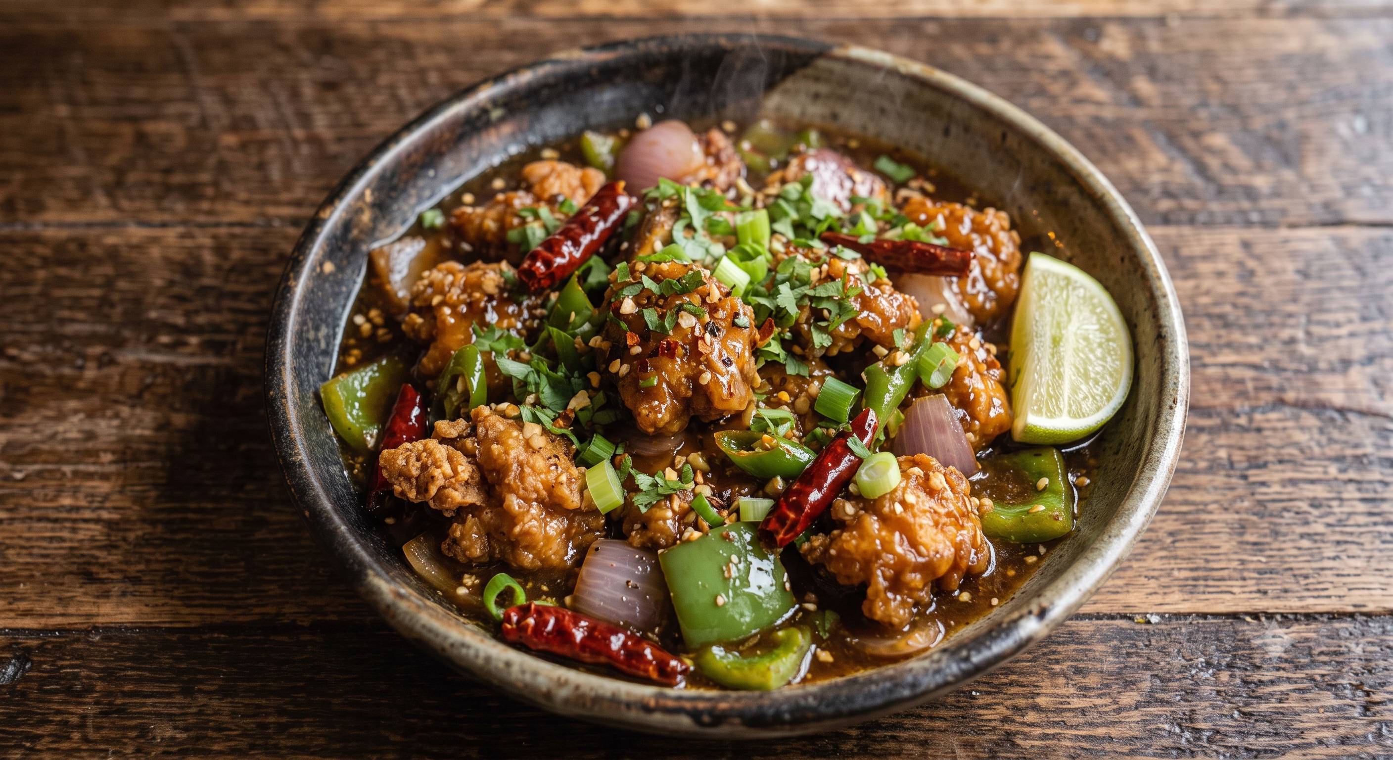 Delicious Chilli Chicken Snack served with spices in Kolkata