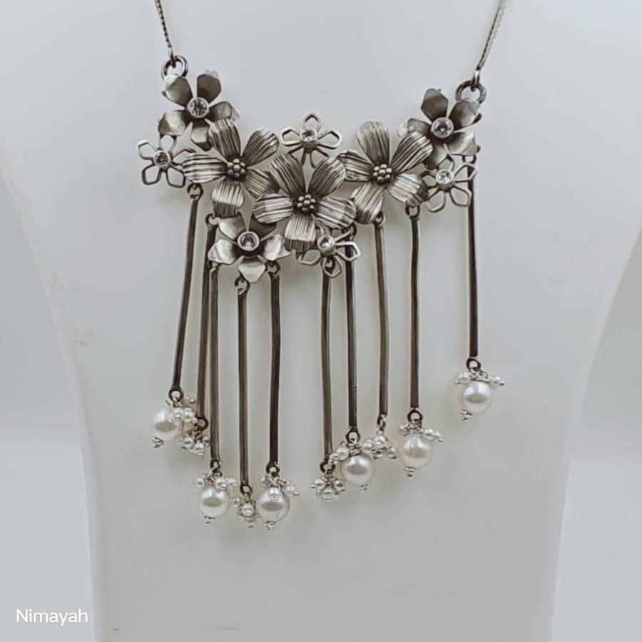 Mogra Drop Necklace Jaipur - SILVER BY SWARNKAR