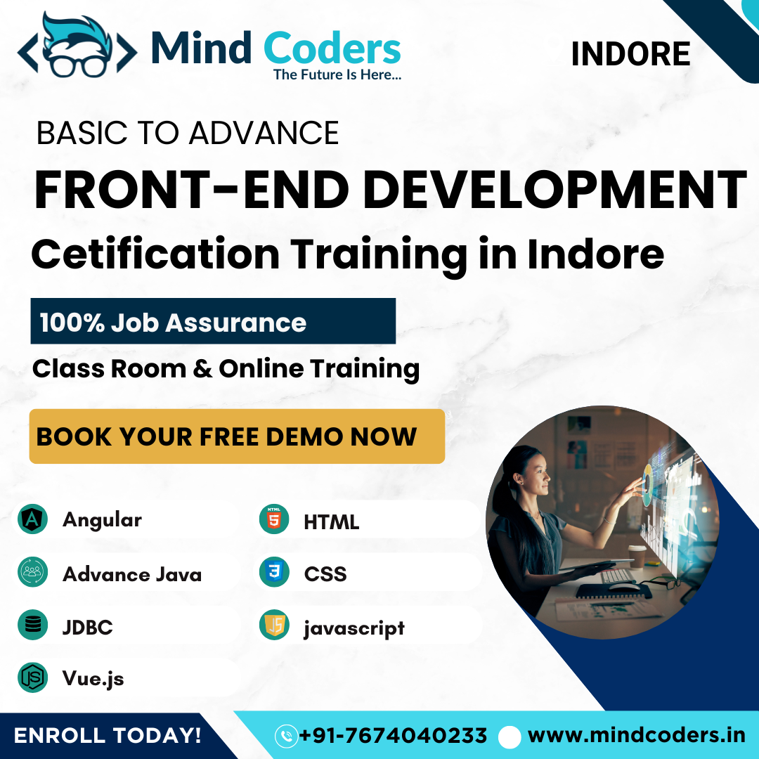Front-End Dev Course materials and classroom at Mind Coders in Indore