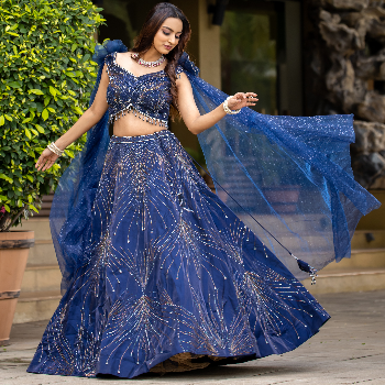 Navy Blue Designer Lehenga for Rent – Embroidered Partywear