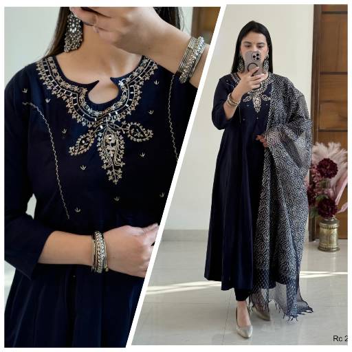 RIDDHI FASHION - Beautiful cotton designer embroidered anarkali three pcs in Vasant Vihar