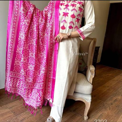 RIDDHI FASHION - cotton kurta pant and khadi silk Dupatta set from Vc in in Vasant Vihar